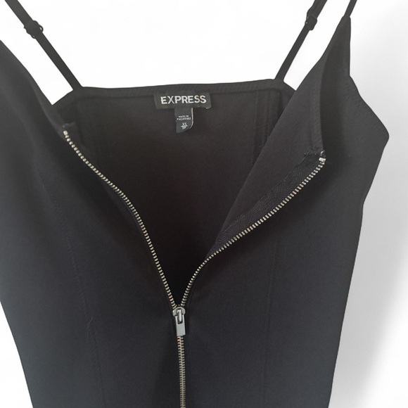 Express Tops - Express Black Camisole with Zipper Detail